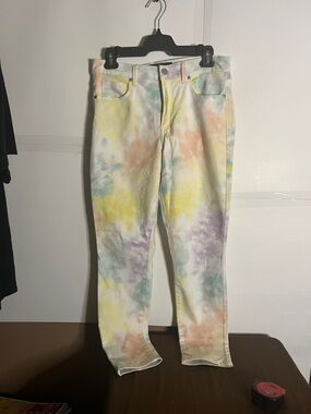 High rise Tye dyed skinny jeans colourful stretchy mom jeans